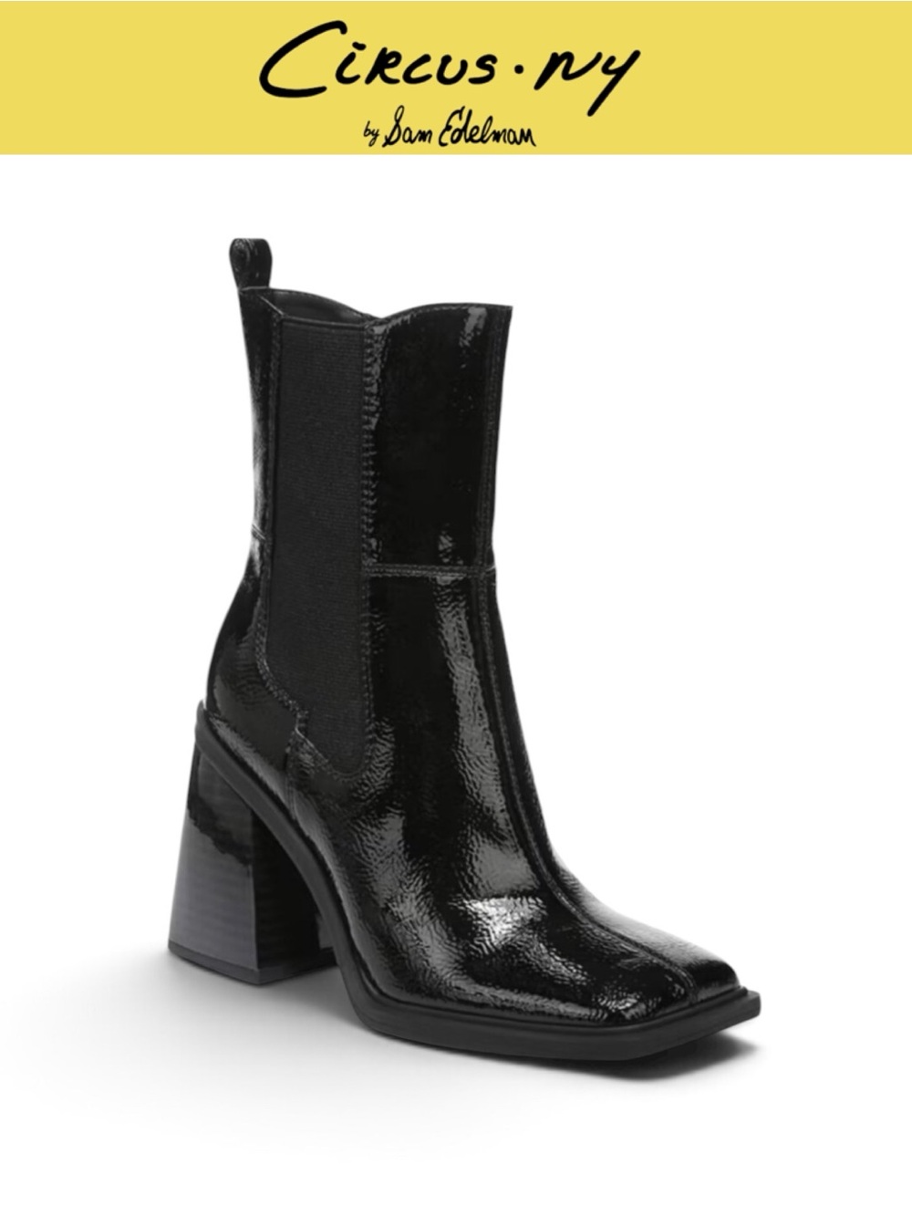 CIRCUS BY SAM EDELMAN LAUREN BLACK PATENT SQUARE TOE ANKLE BOOTS BLOCK HEEL
